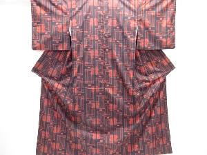 枡に遠州椿模様織り出し手織り紬着物アンサンブル